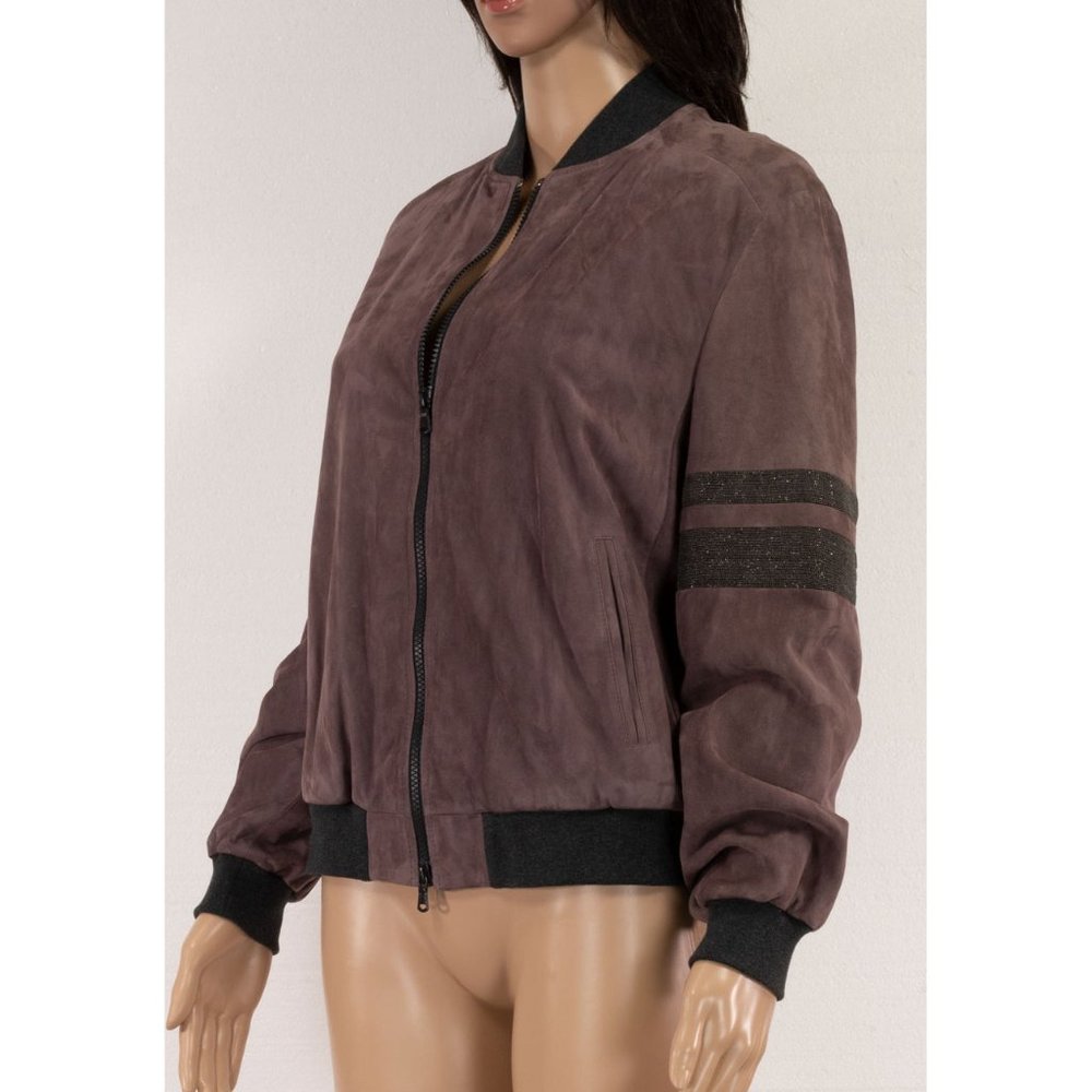 Brunello Cucinelli suede bomber jacket with monili stripes on sleeves - Picture 4 of 12